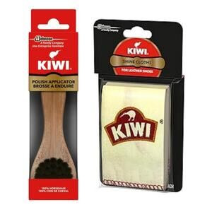Kiwi Shoe Polish Applicator Brush + Shine Cloths 2ct‎ 100% Cotton Leather Care